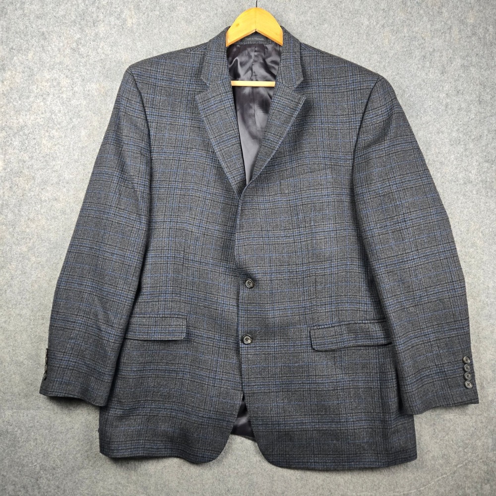 Lauren Ralph Lauren Blazer Mens 48L Gray Blue Plaid Wool Sport Coat Jacket